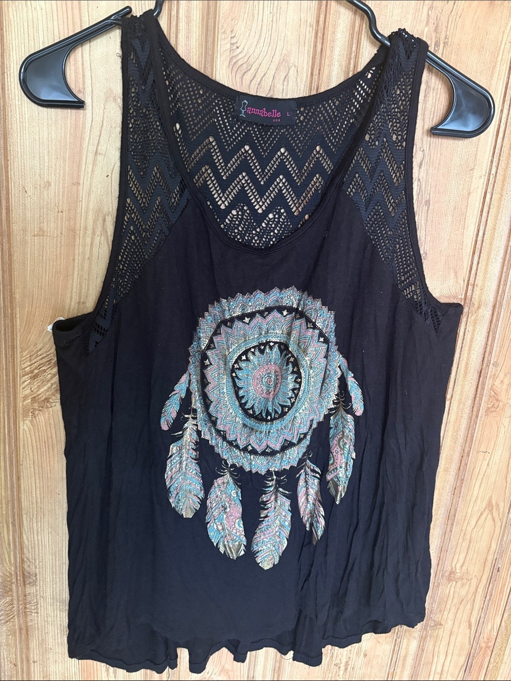 Annabelle Black Sleeveless Tank with Metallic Dreamcatcher size L - Picture 2 of 8